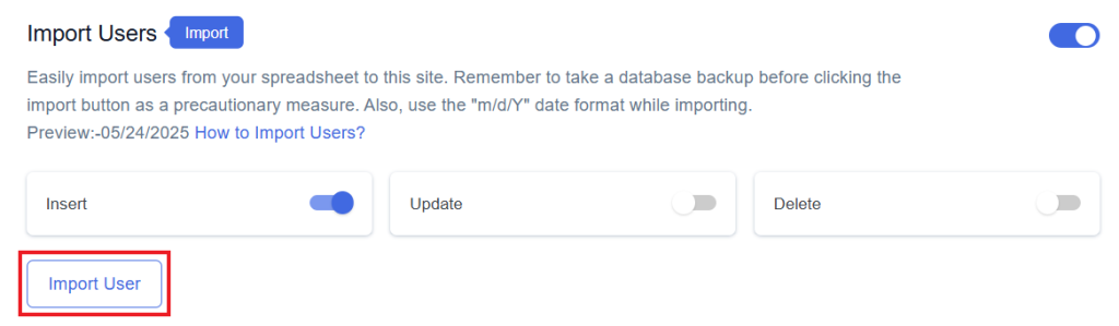 Click Import Users