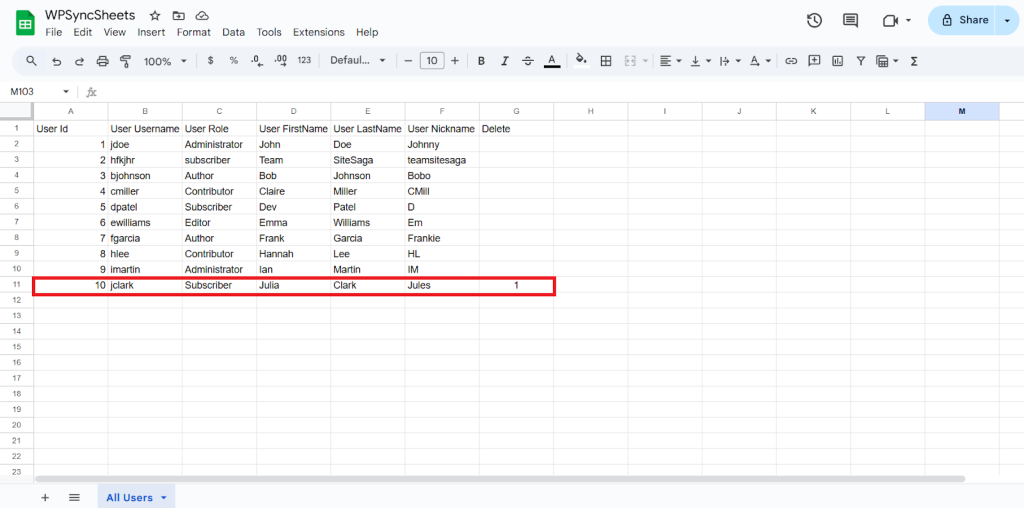 Delete Column Sheet