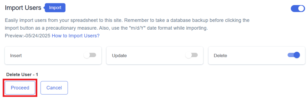 Delete Proceed Users