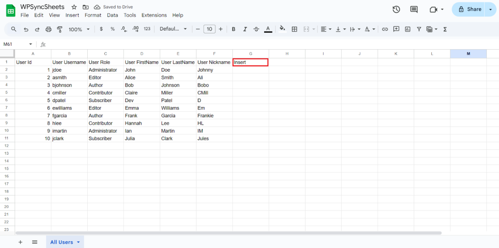 Insert Google Sheet