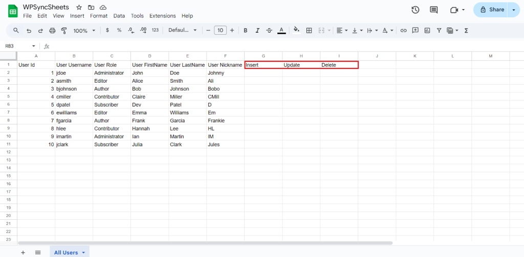 Original Spreadsheet