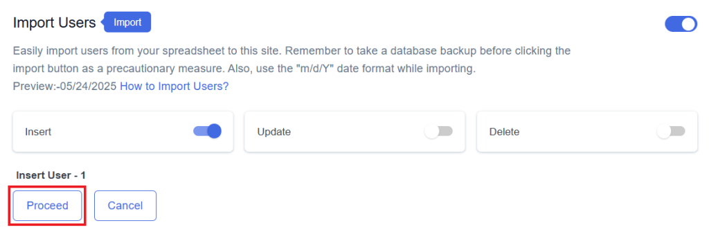 Proceed Import Users