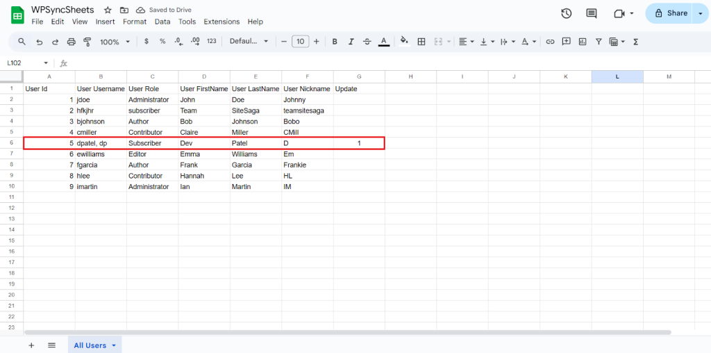 date Column Sheet