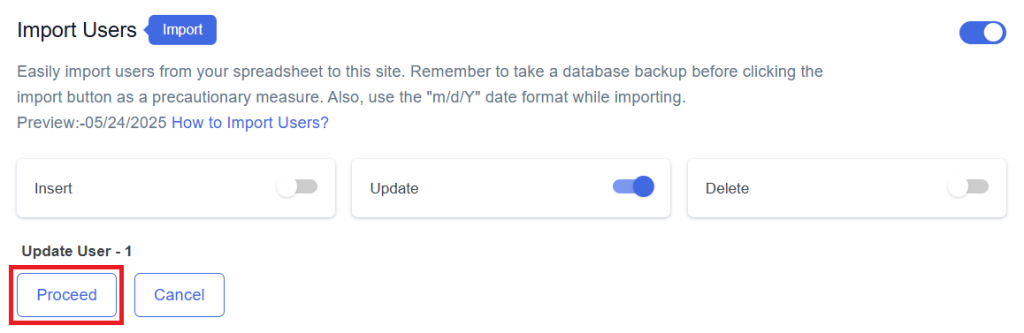 Update Procced Users