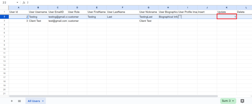 Updated Users Google Sheets