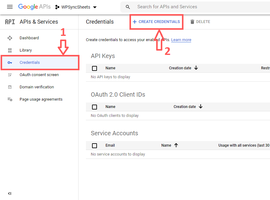 Click on Create Creadentials