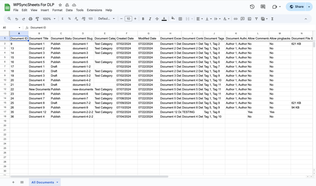 Google Spreadsheet Document Library Pro