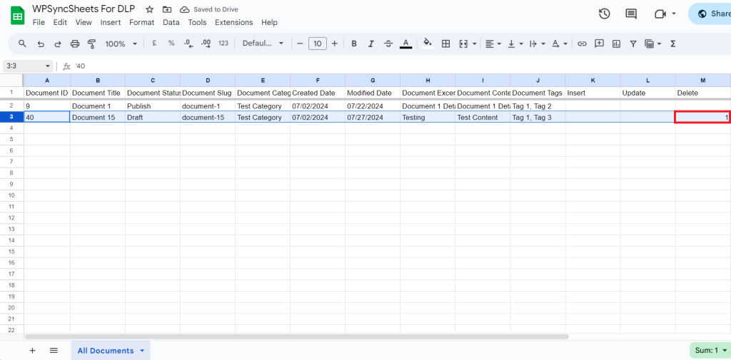 Delete Insert Googlesheets
