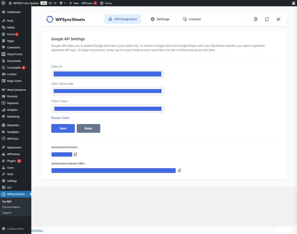 Google API Settings DLP