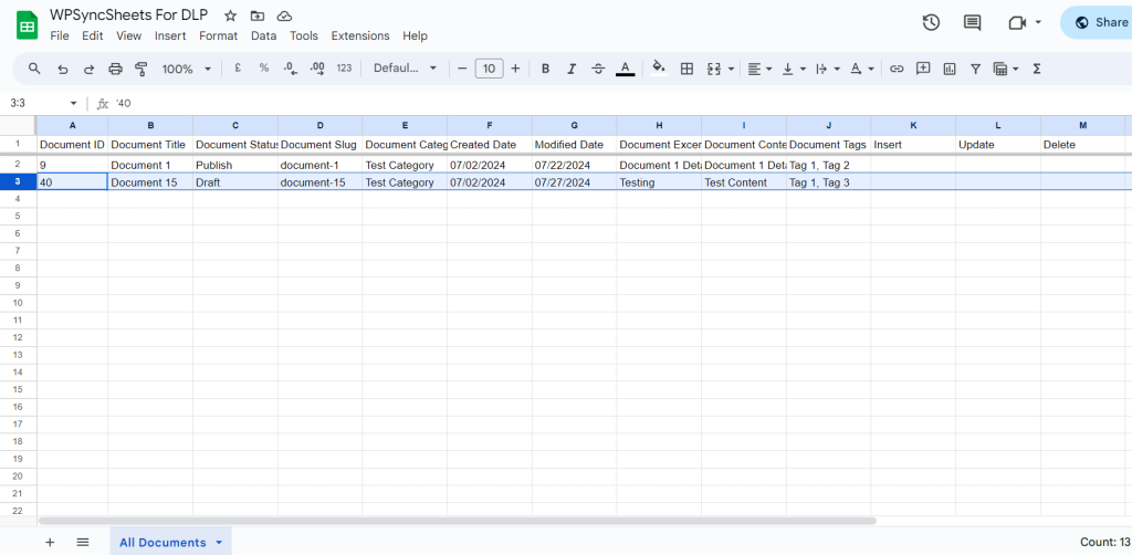 Update Modified Spreadsheet