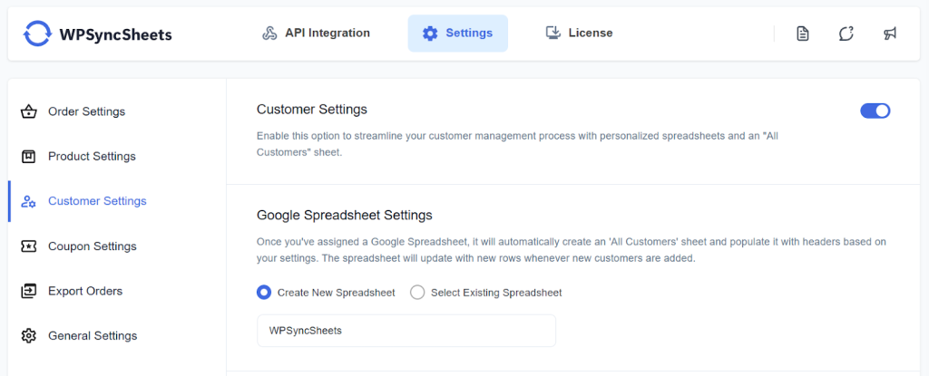 Customer Settings