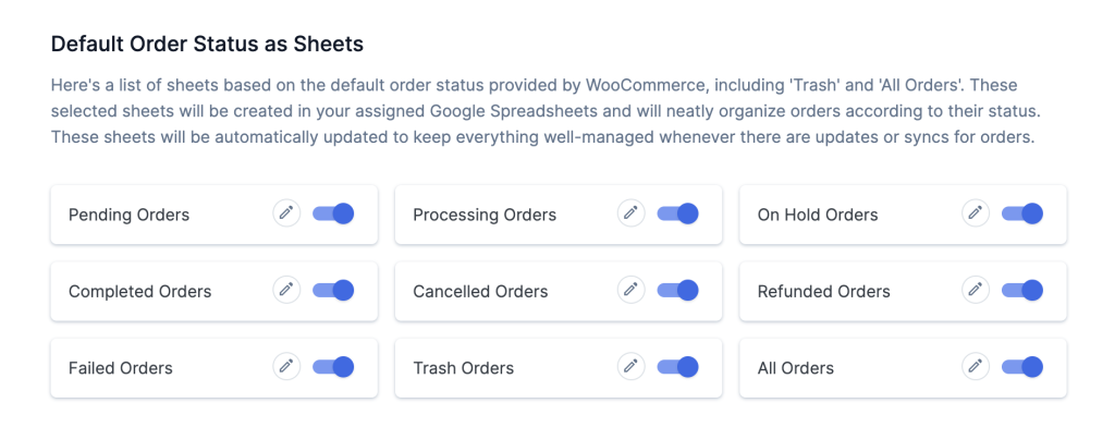 Default Order Status as Sheets