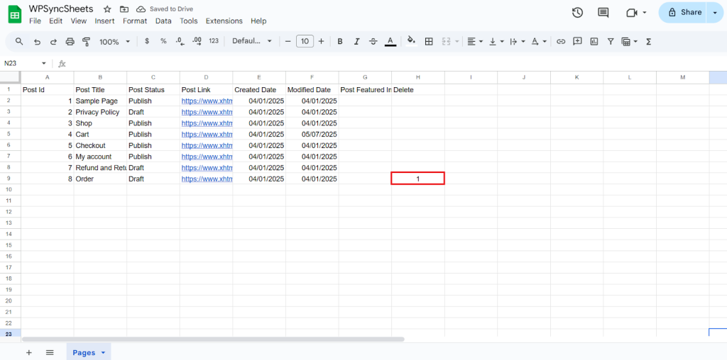 Delete Column Sheet
