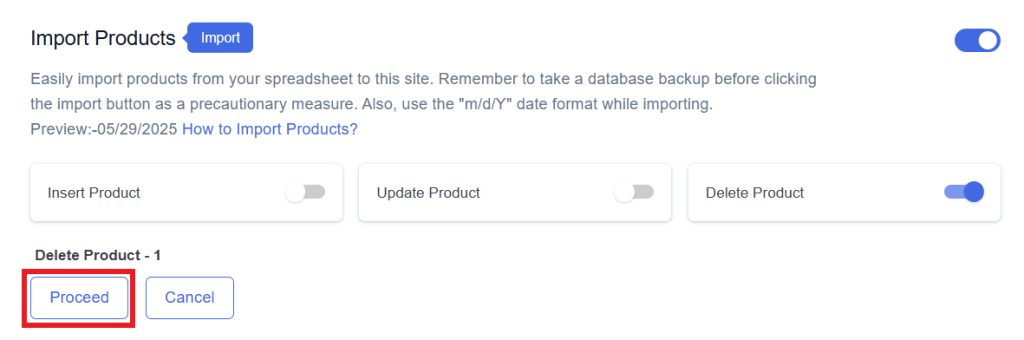Delete Proceed Product