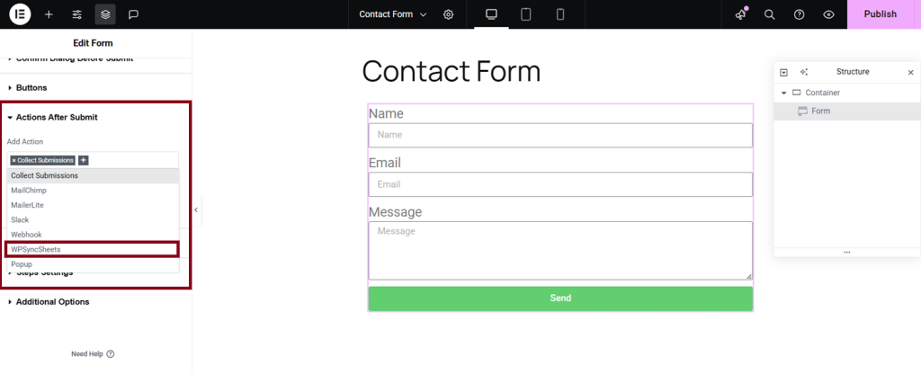 Select WPSyncSheets Action