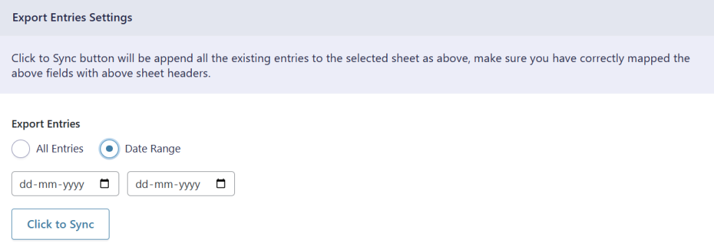 Export Entries Settings