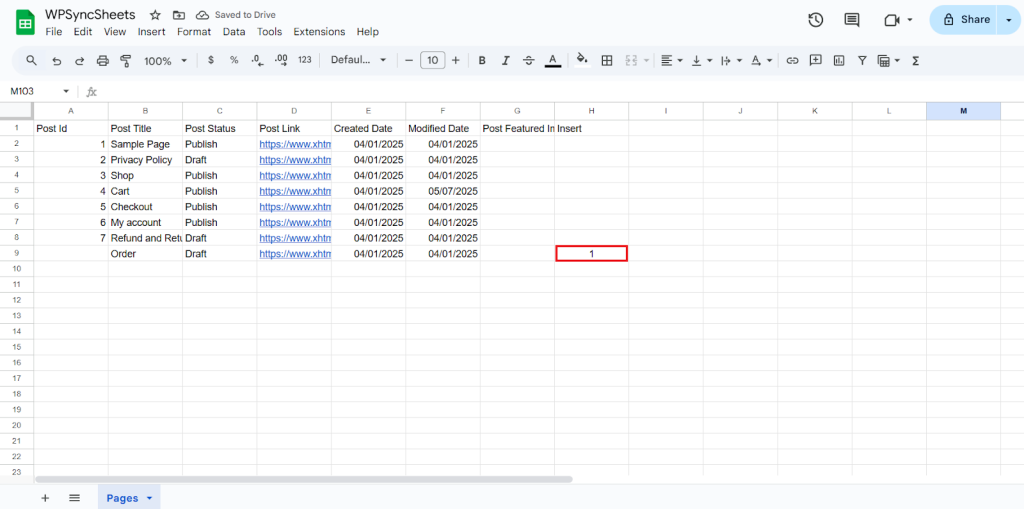 Insert Column Sheet