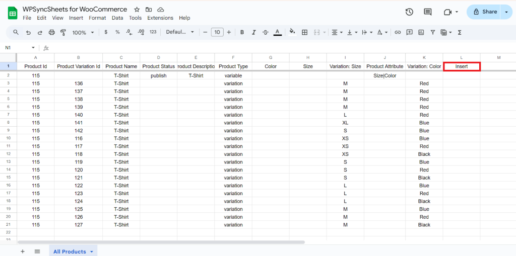 Insert Google Sheet