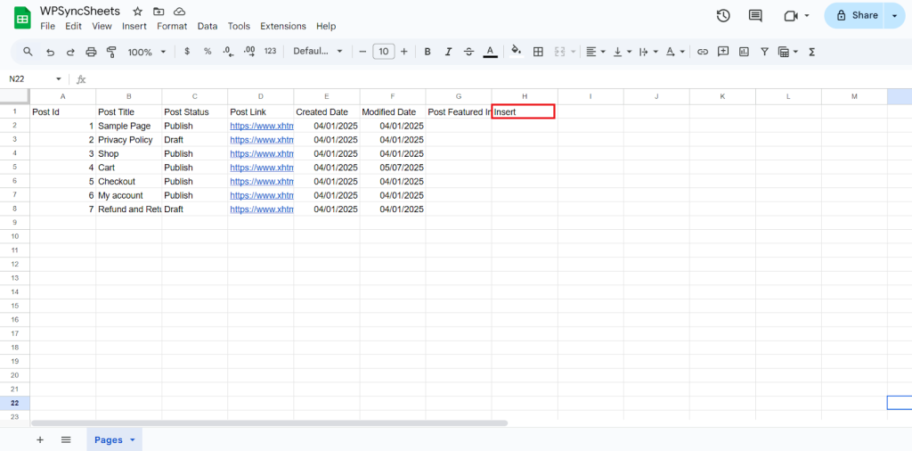 Insert Google Sheet