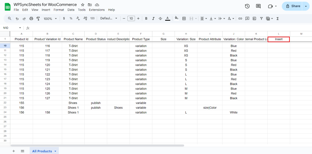 Insert Google Sheet