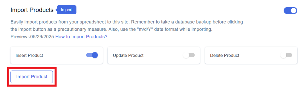 Insert Import Product 