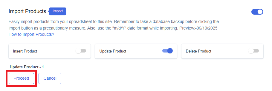 Update Proceed Product