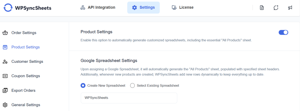 Product Settings