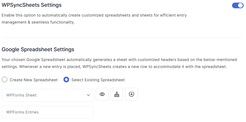 Select Existing Spreadsheet