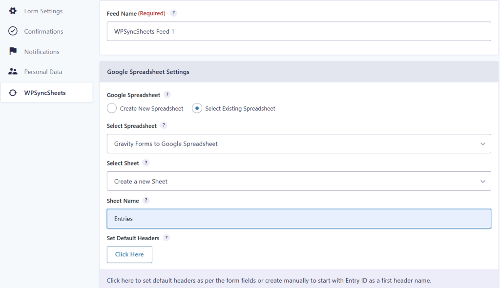 Select Existing Spreadsheet
