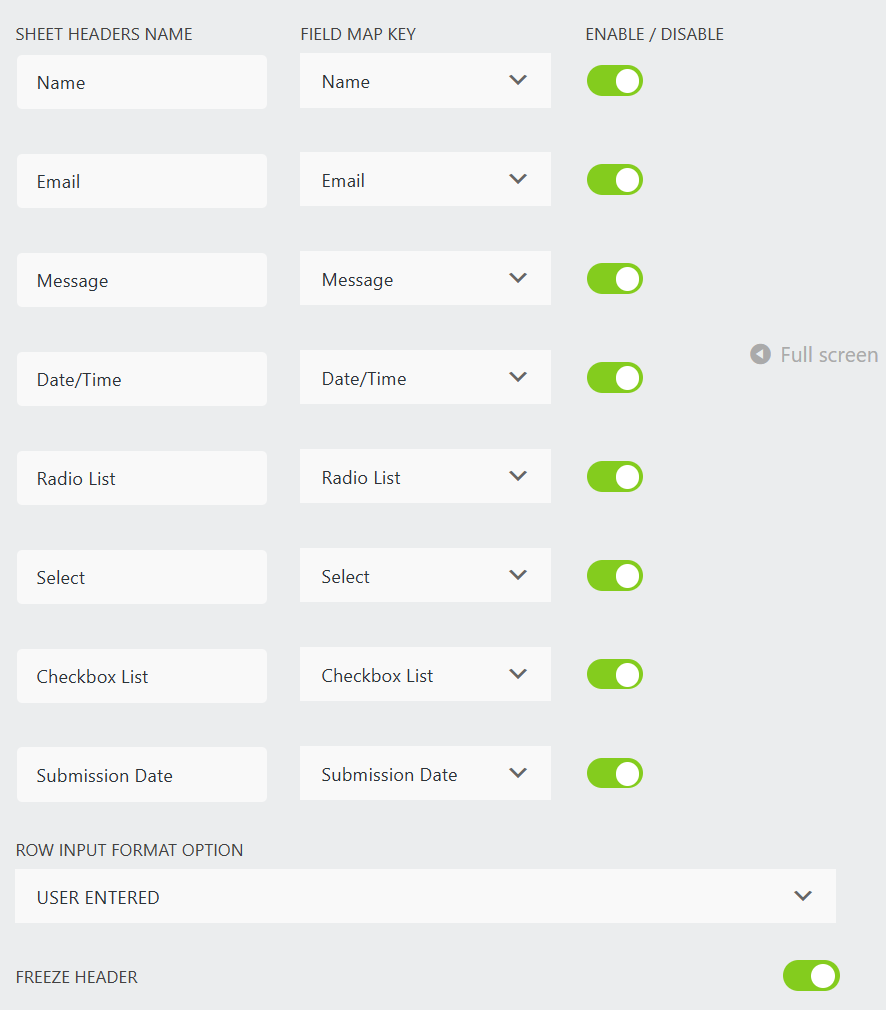 Sheet Headers
