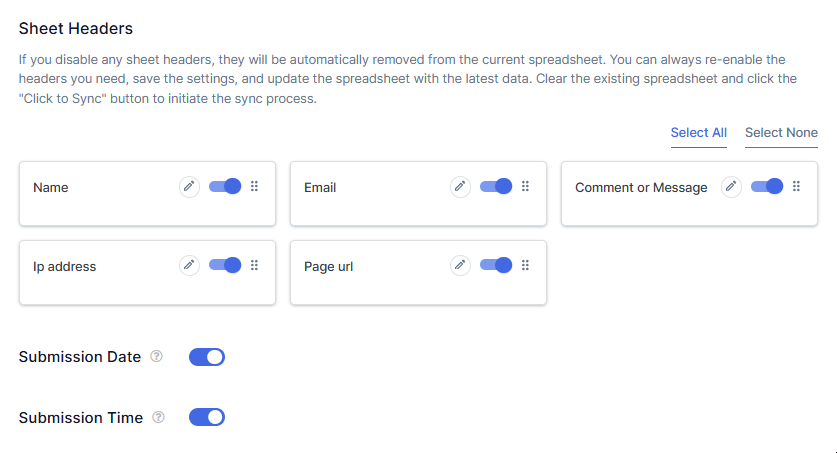 Sheet Headers