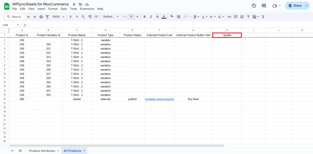 Update Google Sheet