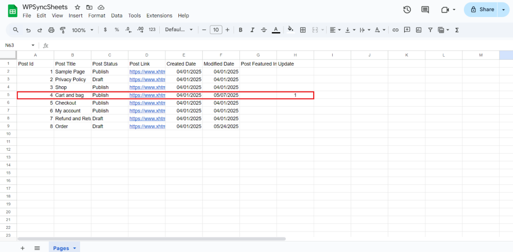 Update Column Sheet