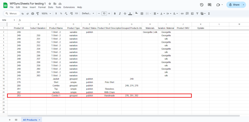Final Spreadsheets