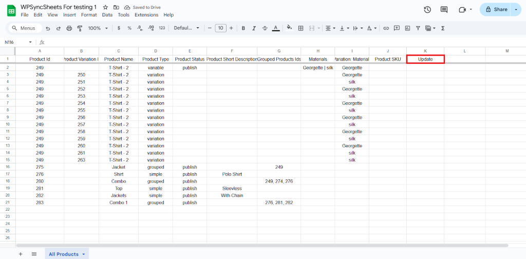 Update Google Sheet 