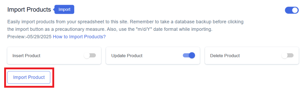 Update Import Product