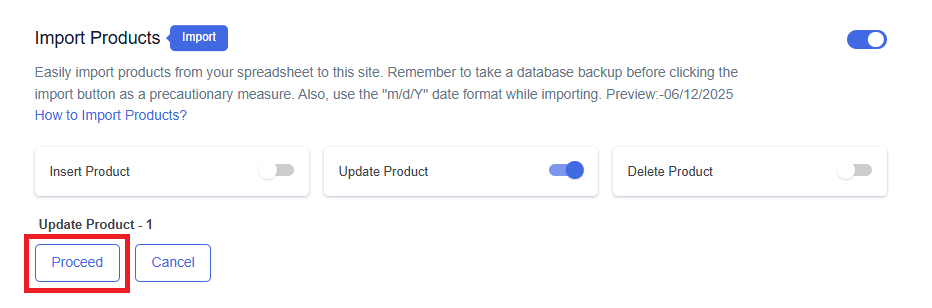 Update Proceed Button