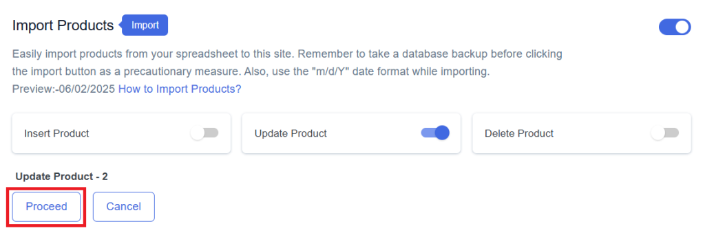 Update Proceed Product
