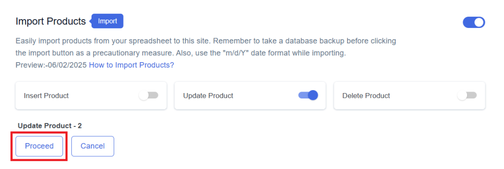 Update Proceed Product