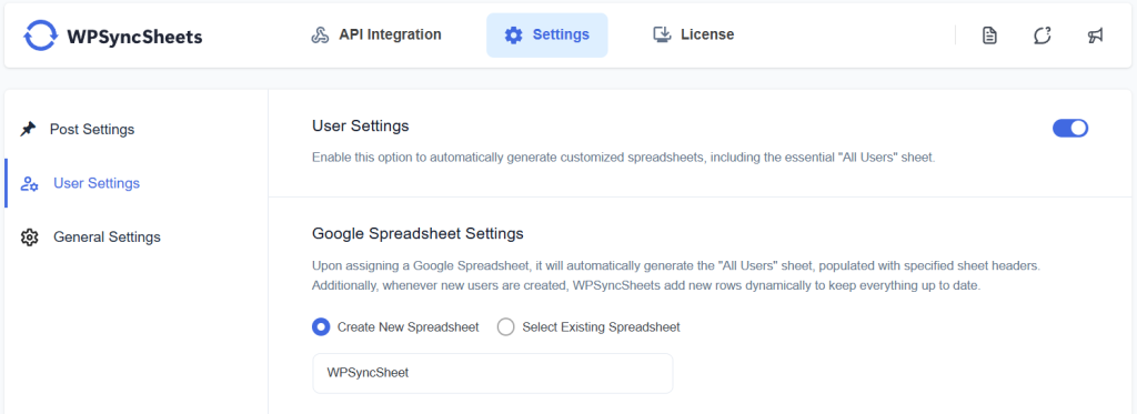 User Settings