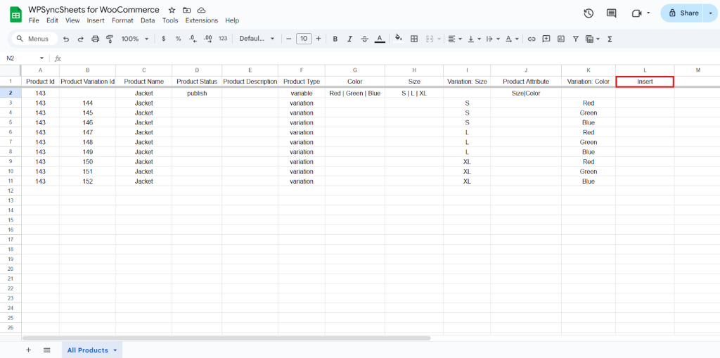Insert Google Sheet