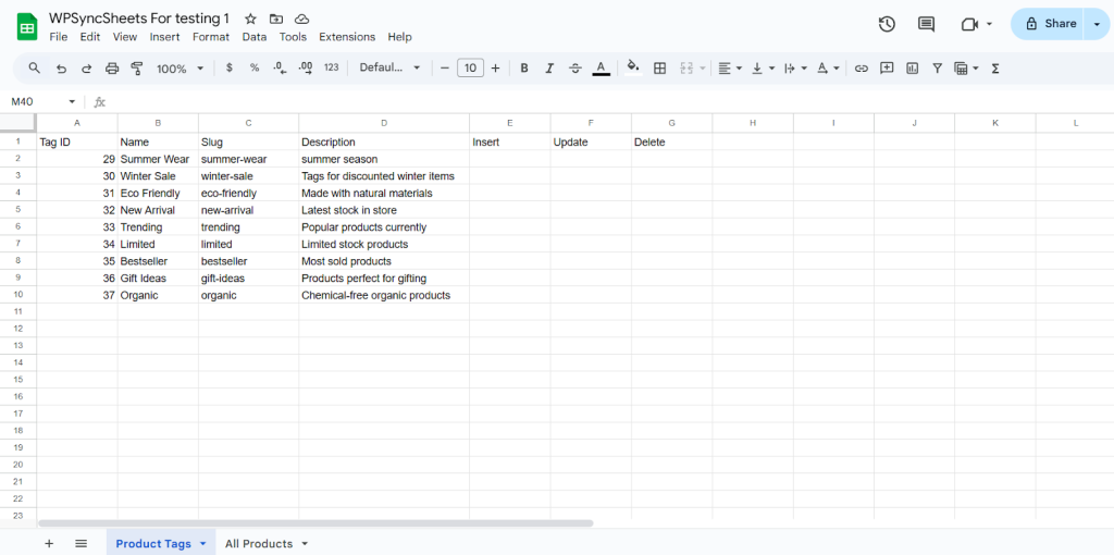 Original Spreadsheet