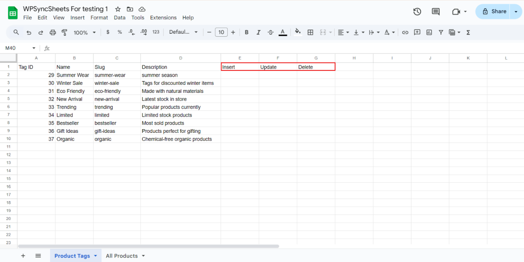 Original Spreadsheet