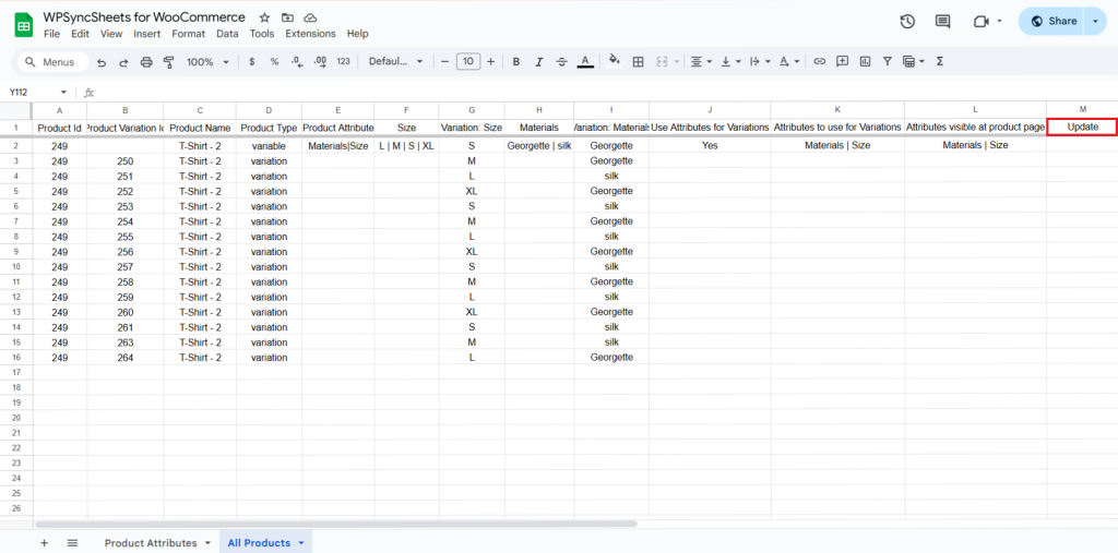 Update Google Sheet