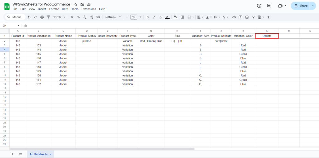 Update Google Sheet