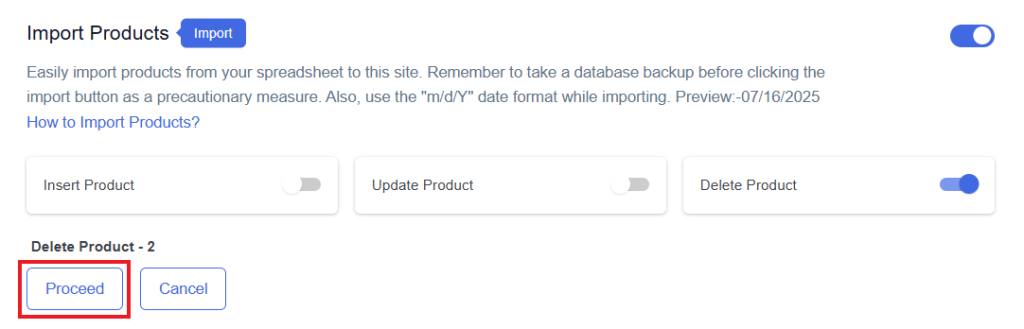 Delete Proceed Product