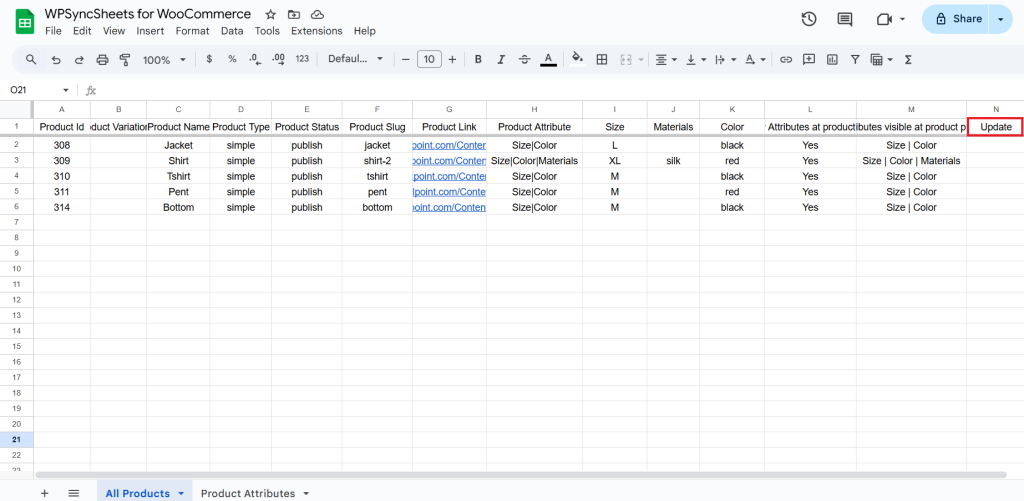 Update Column Google Sheet