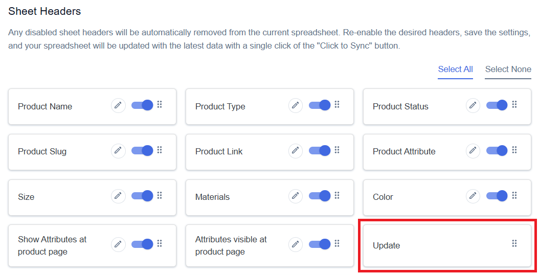 Update Sheet Header