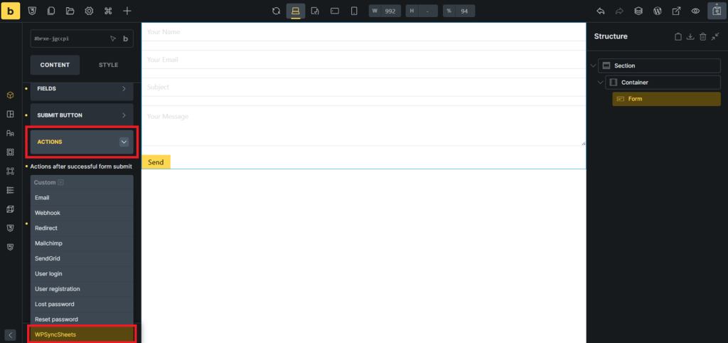 Select WPSyncSheets Action