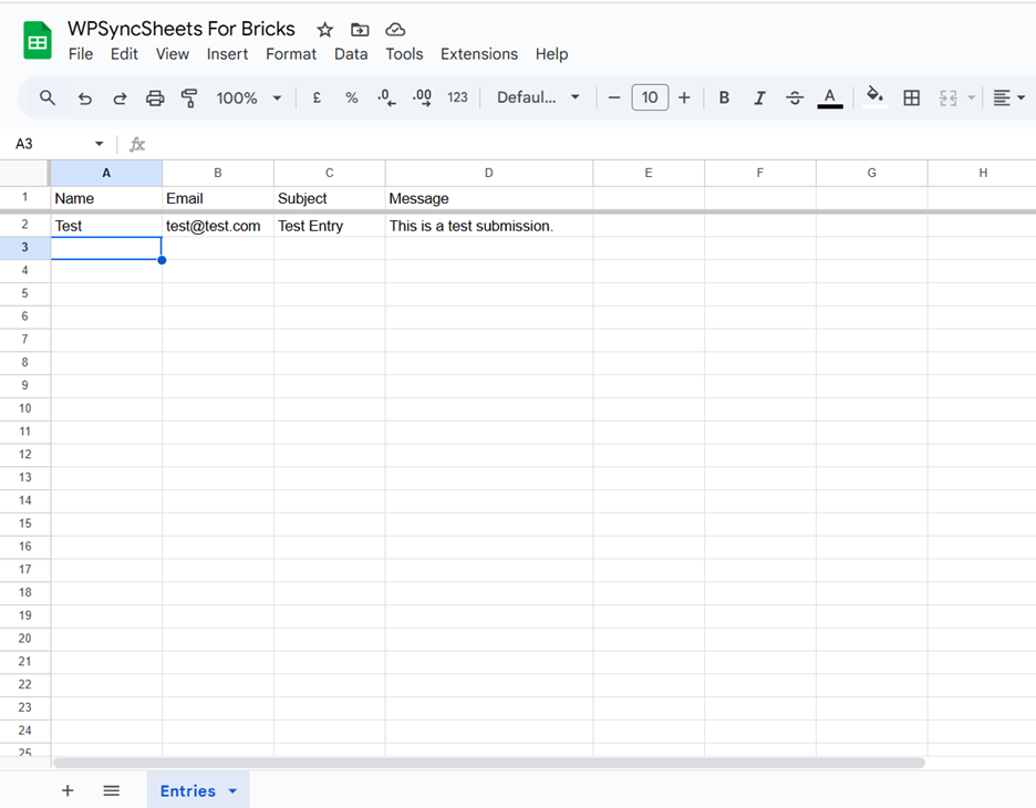 Bricks Saved sheet with Entry